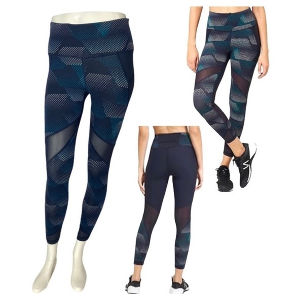 Athleta Sculptek Kinetic Stealth Mesh Navy Blue Geometric Athletic Leggings S - Picture 1 of 16